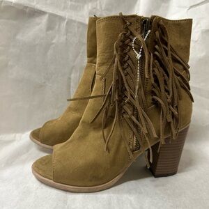 Brown Suede Heeled Boots with Fringe